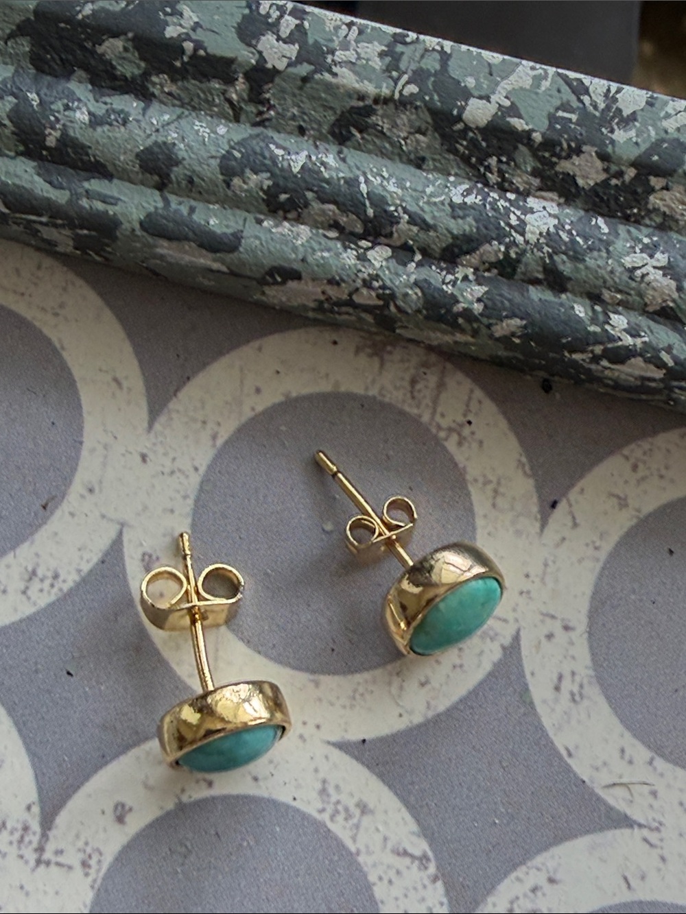 Pierced turquoise studs posts style lovely round color is exquisite gold plated - Picture 8 of 13